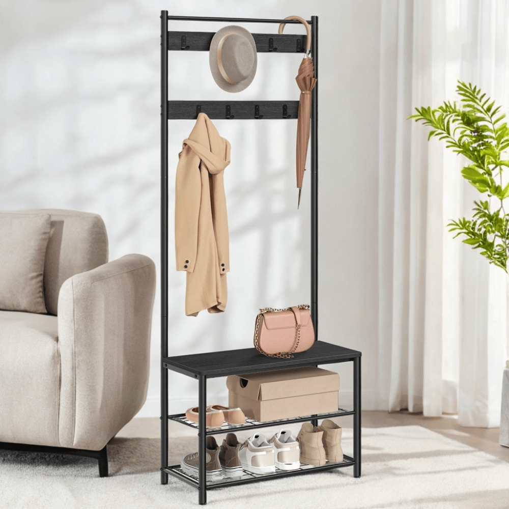RaumGestell: Appendiabiti in metallo – organizer stabile con ripiano per scarpe e scaffale, compatto e multifunzionale per corridoio e camera da letto
