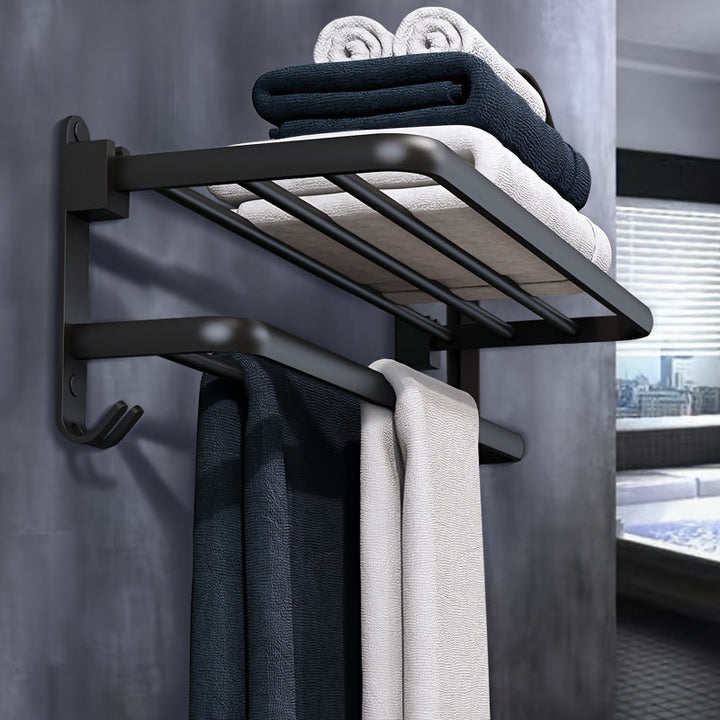 RaumStil: Porta asciugamani da bagno – scaffale salvaspazio con barra per asciugamani, ganci e ripiano, design moderno con tubi dorati