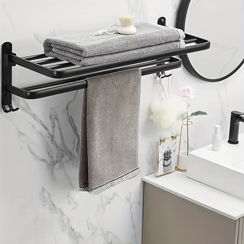 RaumStil: Porta asciugamani da bagno – scaffale salvaspazio con barra per asciugamani, ganci e ripiano, design moderno con tubi dorati