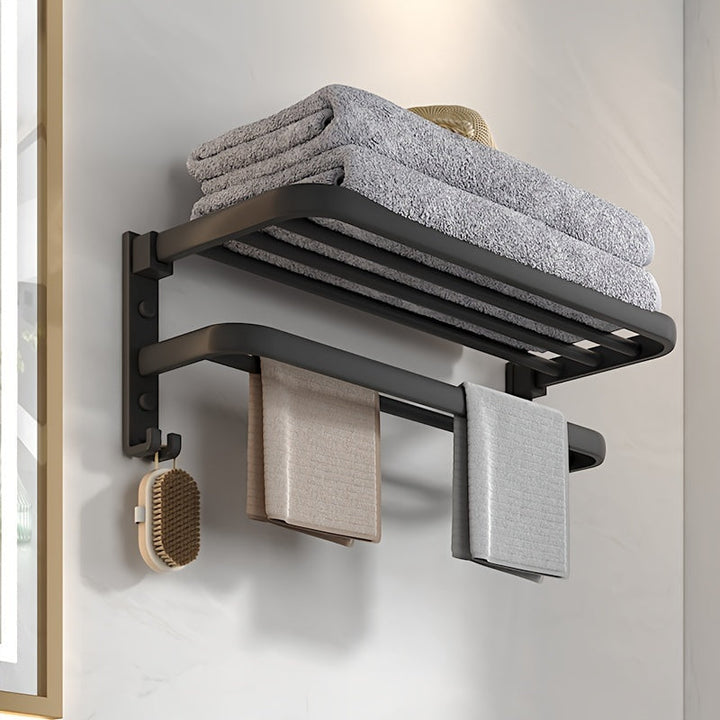 RaumStil: Porta asciugamani da bagno – scaffale salvaspazio con barra per asciugamani, ganci e ripiano, design moderno con tubi dorati