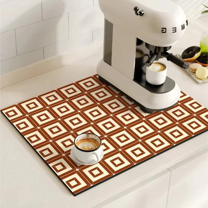 Tappetino Assorbente per Caffè con Design a Piastrelle Retro