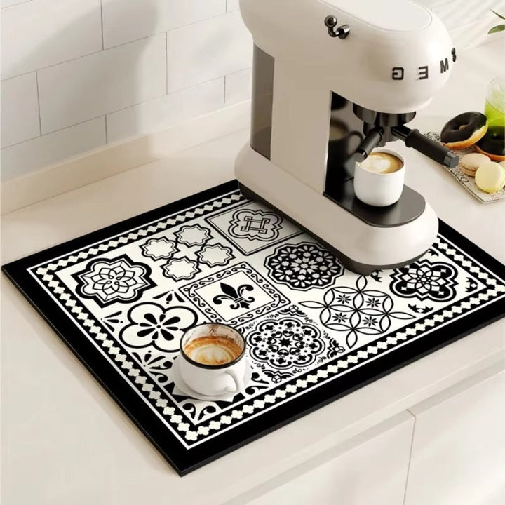 Tappetino Assorbente per Caffè con Design a Piastrelle Retro