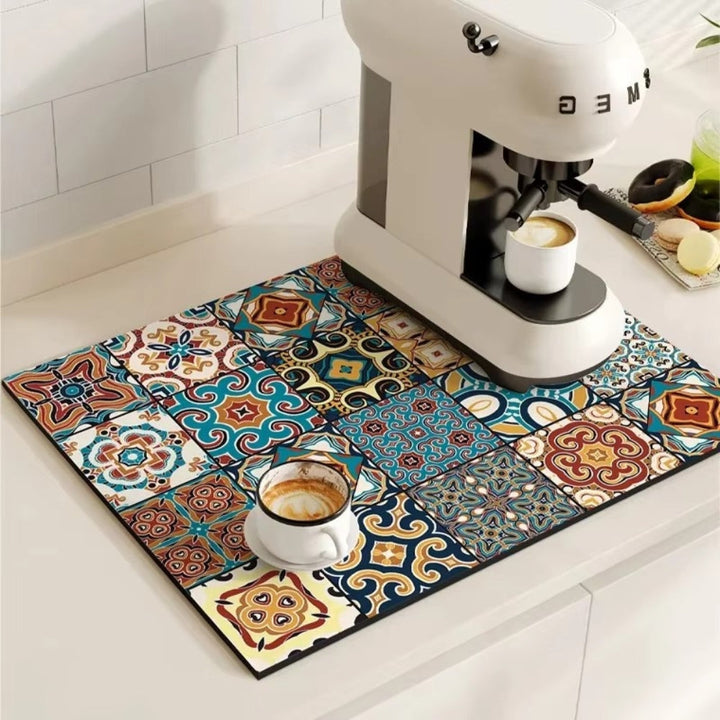 Tappetino Assorbente per Caffè con Design a Piastrelle Retro