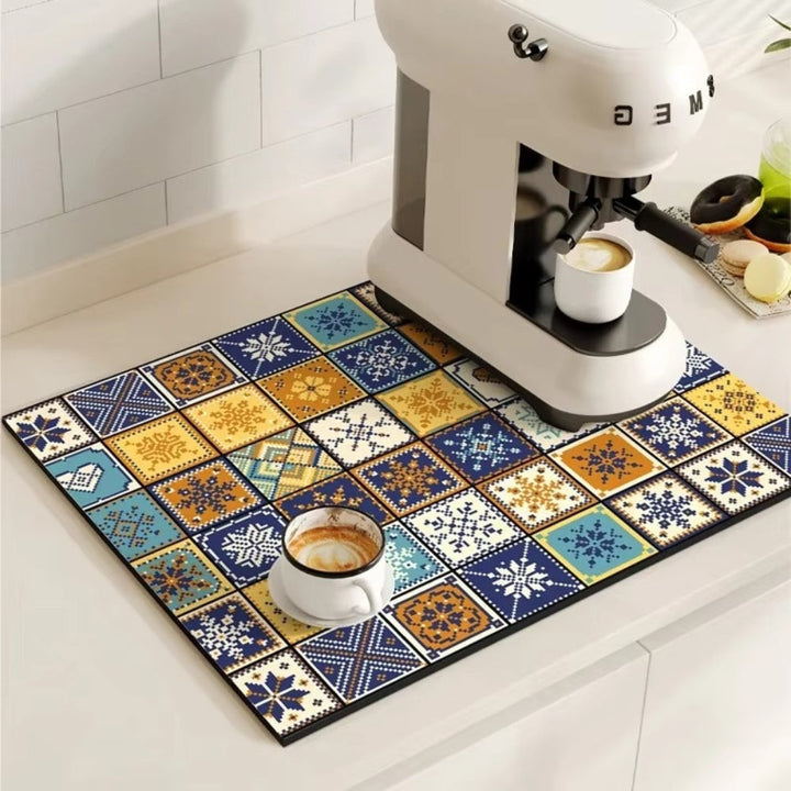 Tappetino Assorbente per Caffè con Design a Piastrelle Retro