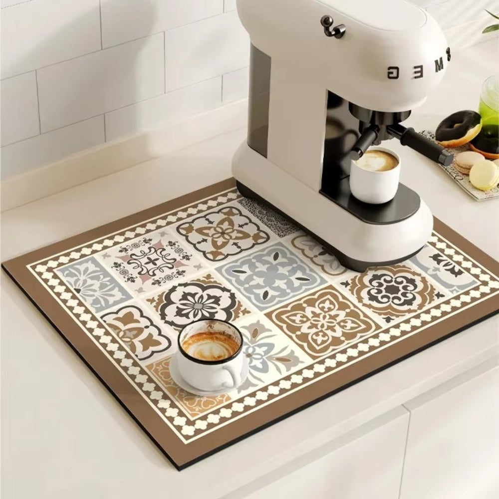 Tappetino Assorbente per Caffè con Design a Piastrelle Retro