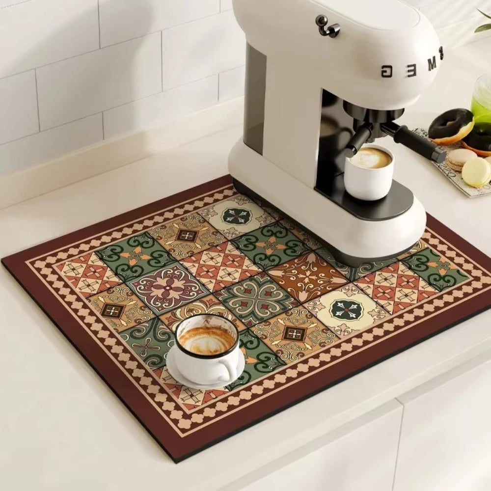 Tappetino Assorbente per Caffè con Design a Piastrelle Retro