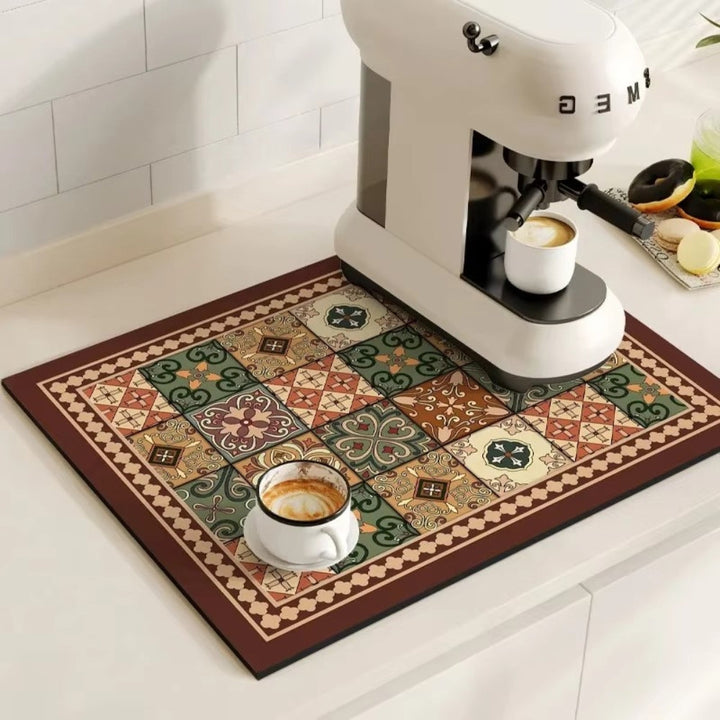 Tappetino Assorbente per Caffè con Design a Piastrelle Retro