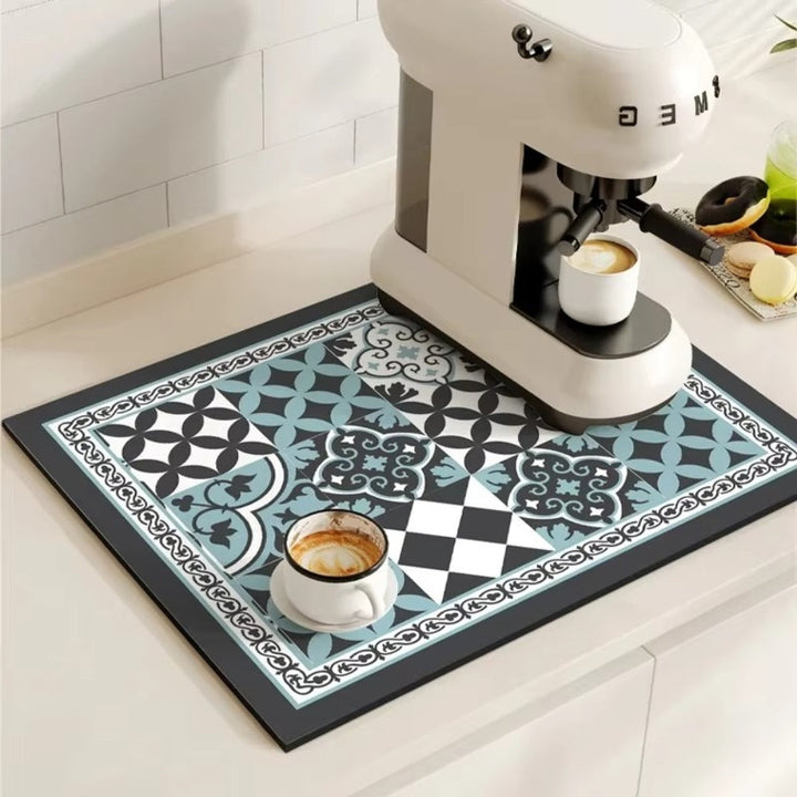 Tappetino Assorbente per Caffè con Design a Piastrelle Retro