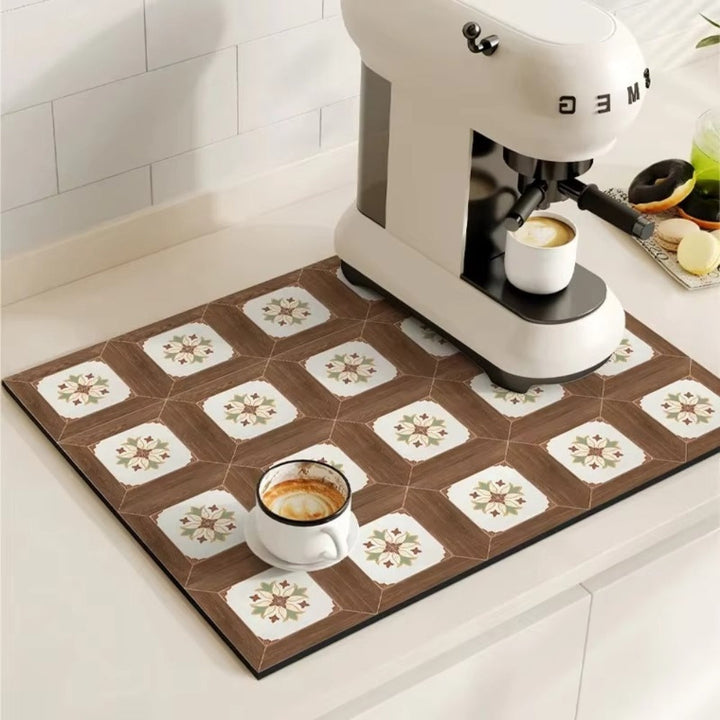 Tappetino Assorbente per Caffè con Design a Piastrelle Retro
