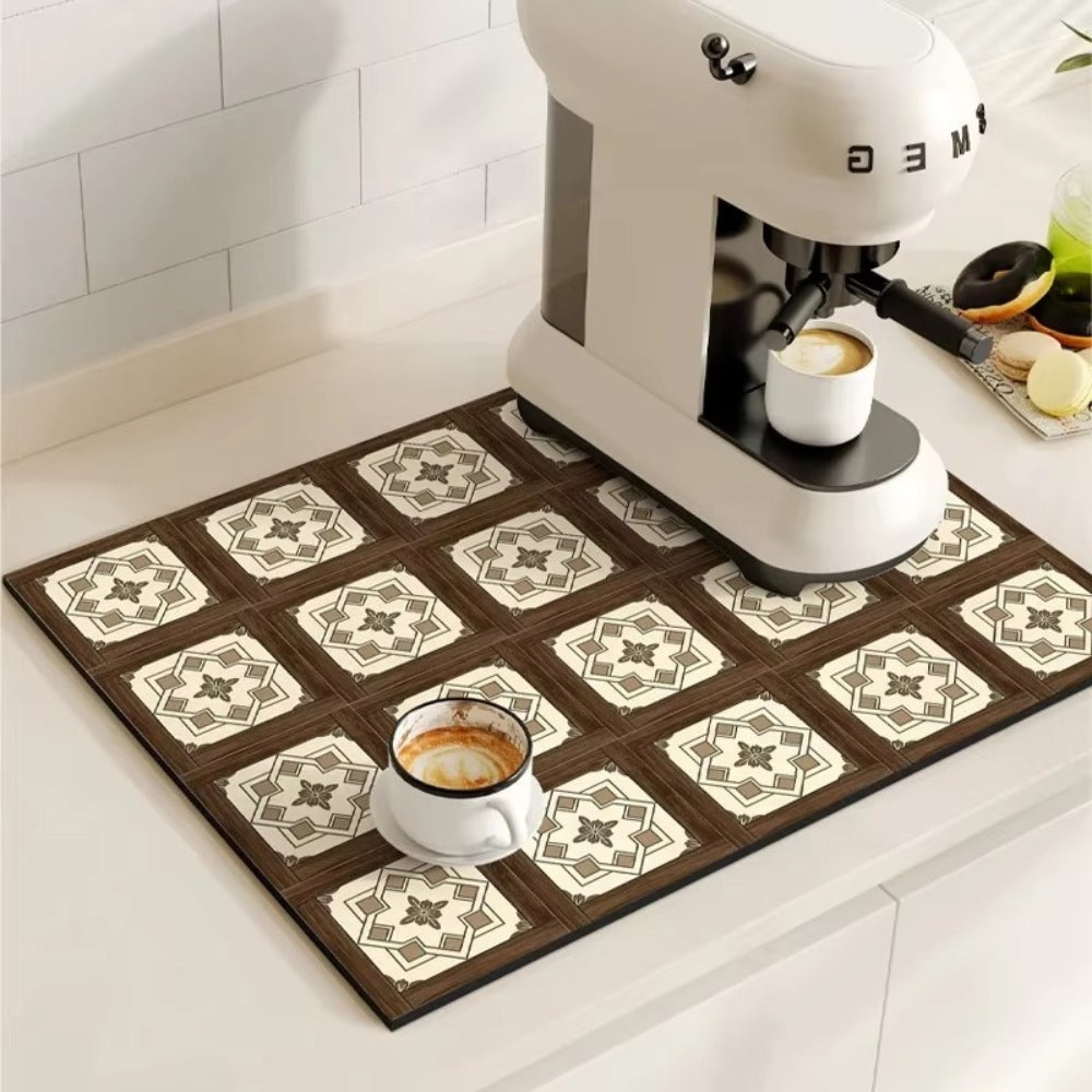Tappetino Assorbente per Caffè con Design a Piastrelle Retro