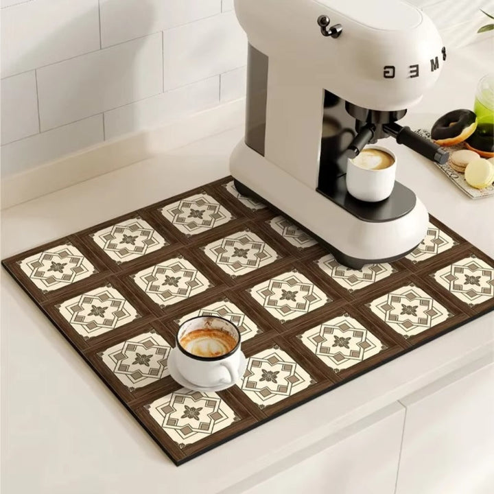 Tappetino Assorbente per Caffè con Design a Piastrelle Retro