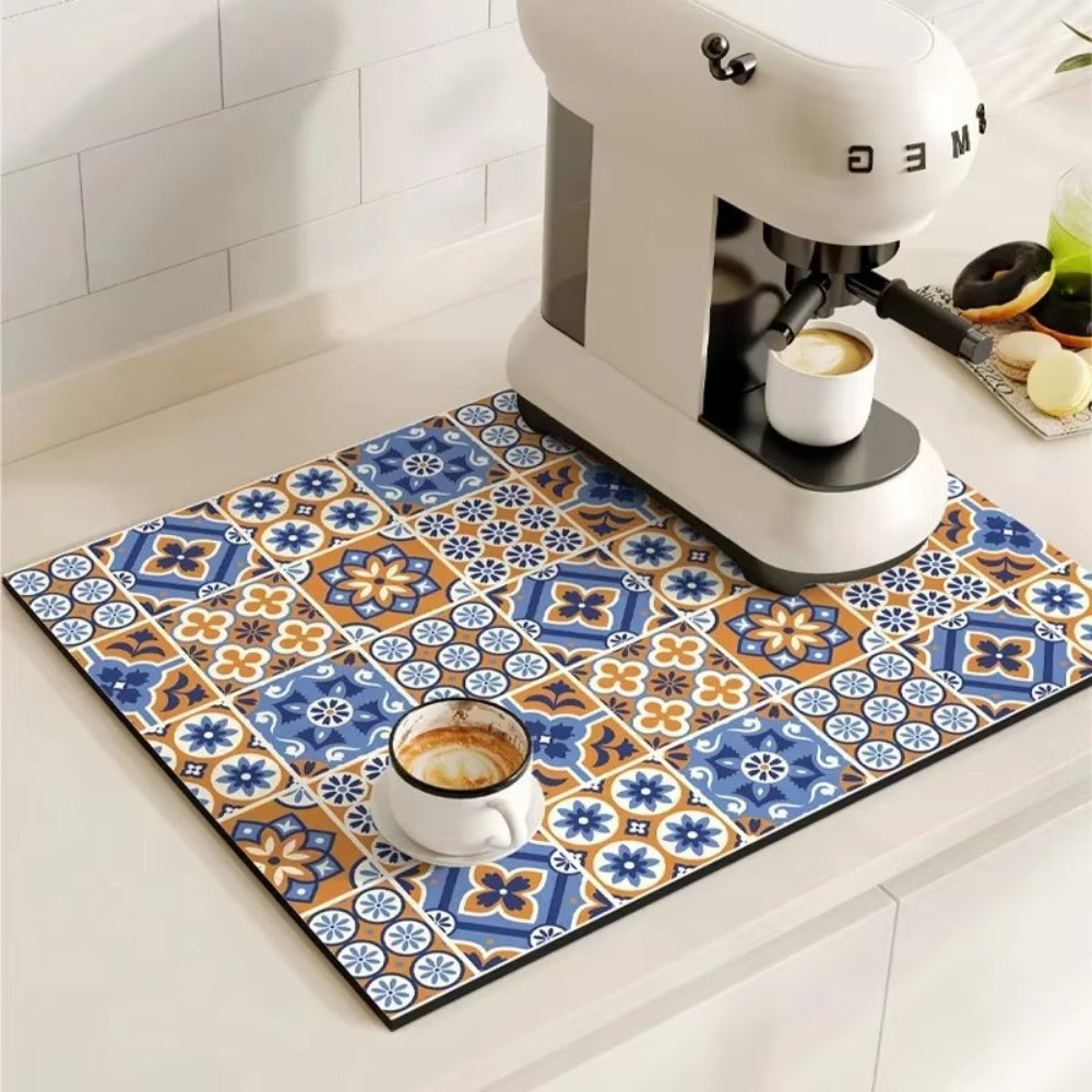 Tappetino Assorbente per Caffè con Design a Piastrelle Retro