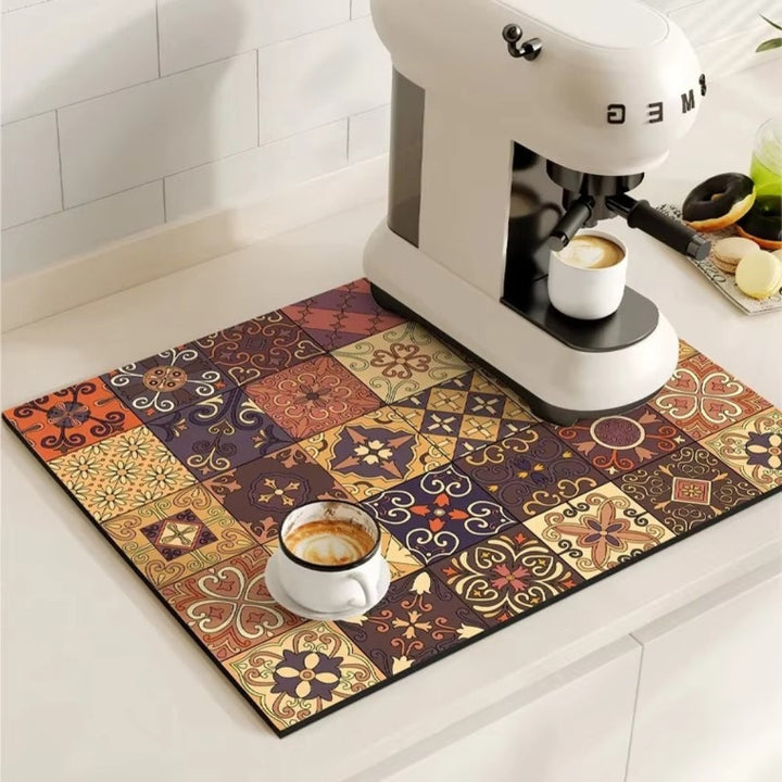 Tappetino Assorbente per Caffè con Design a Piastrelle Retro