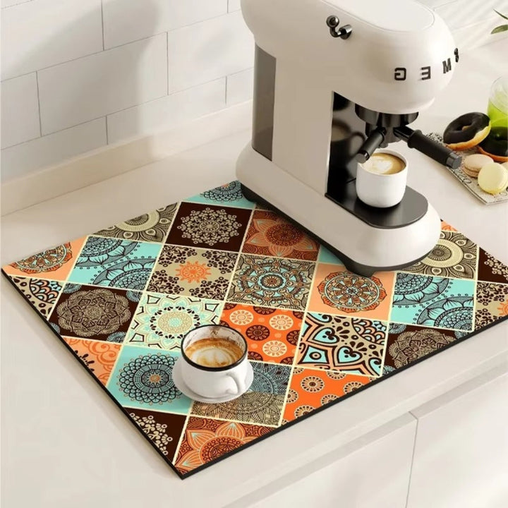 Tappetino Assorbente per Caffè con Design a Piastrelle Retro