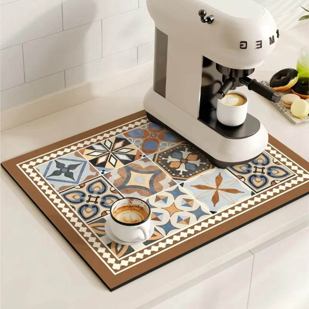Tappetino Assorbente per Caffè con Design a Piastrelle Retro