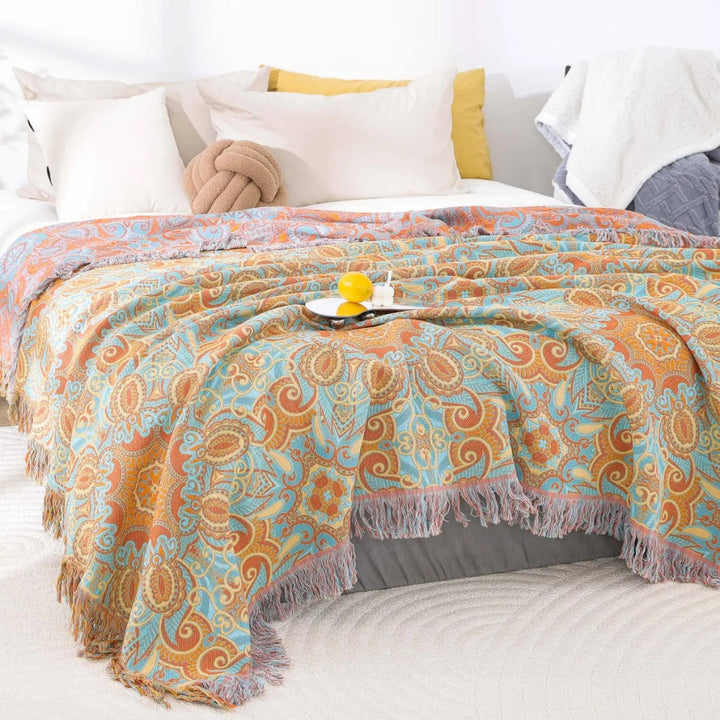 PaisleyLux: Coperta in cotone reversibile in design Boho con motivo Paisley – per soggiorno e camera da letto