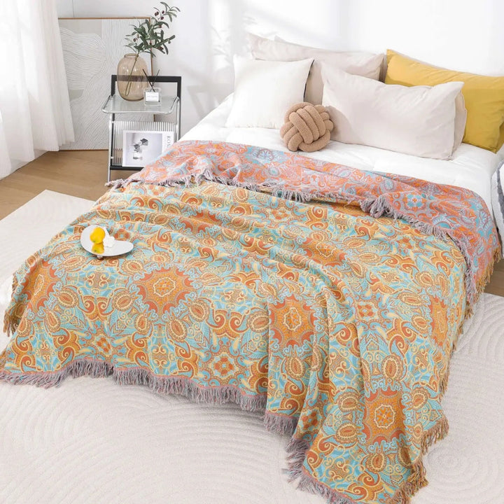 PaisleyLux: Coperta in cotone reversibile in design Boho con motivo Paisley – per soggiorno e camera da letto