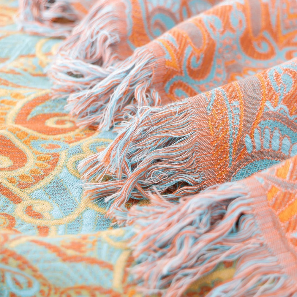PaisleyLux: Coperta in cotone reversibile in design Boho con motivo Paisley – per soggiorno e camera da letto