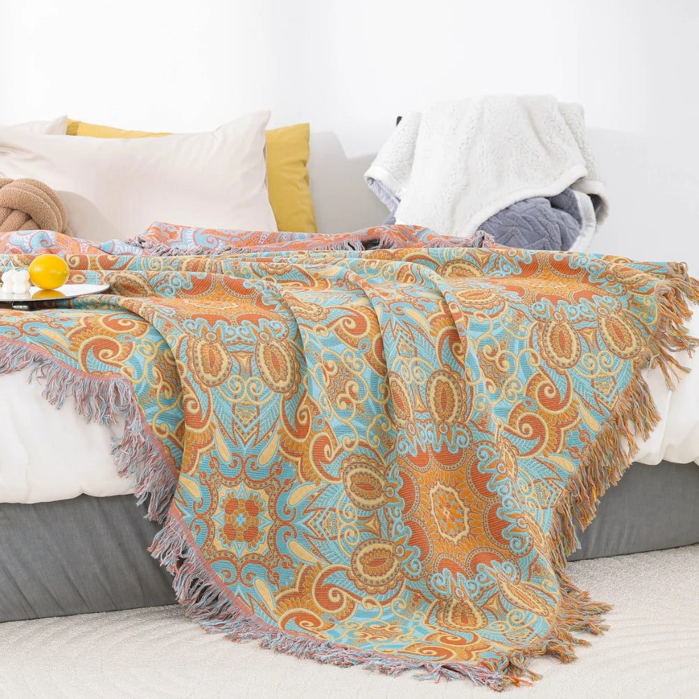 PaisleyLux: Coperta in cotone reversibile in design Boho con motivo Paisley – per soggiorno e camera da letto