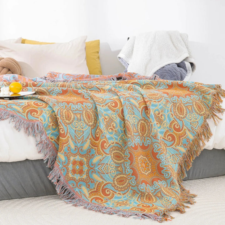 PaisleyLux: Coperta in cotone reversibile in design Boho con motivo Paisley – per soggiorno e camera da letto