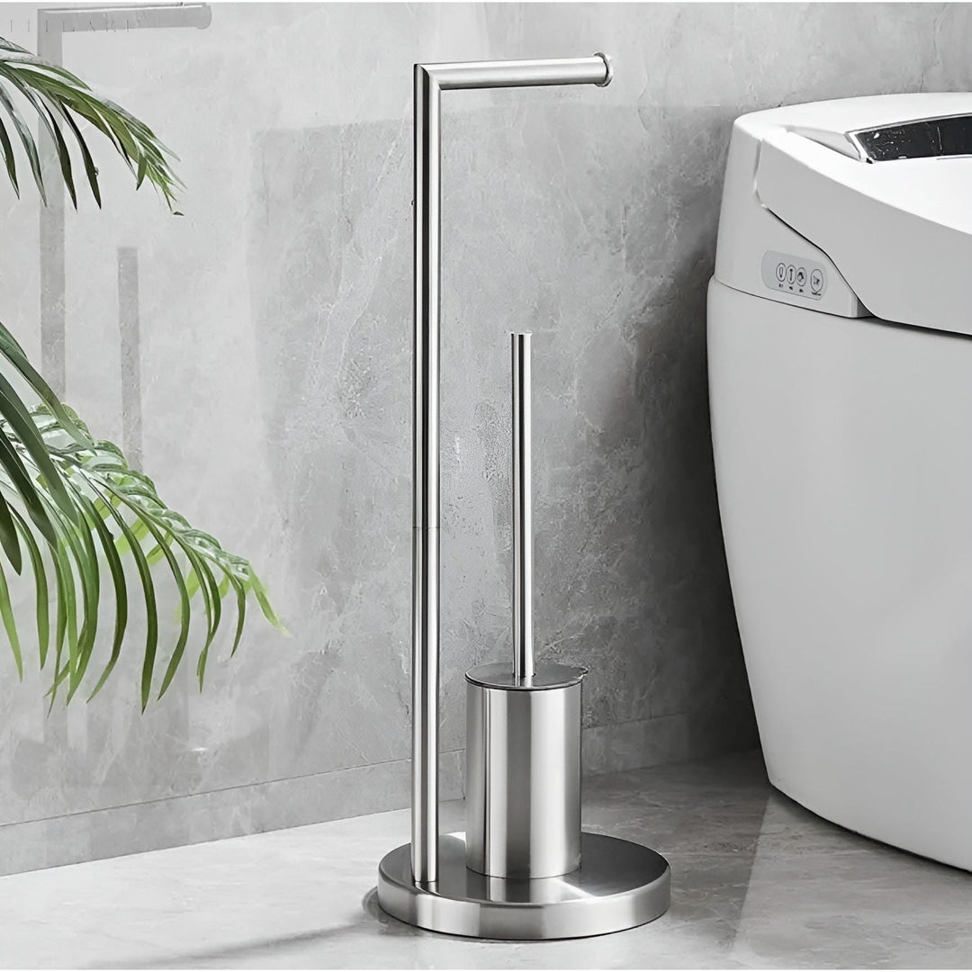Supporto per Carta Igienica Funzionale con Spazzola Integrata – Design Salvaspazio per Bagni Moderni
