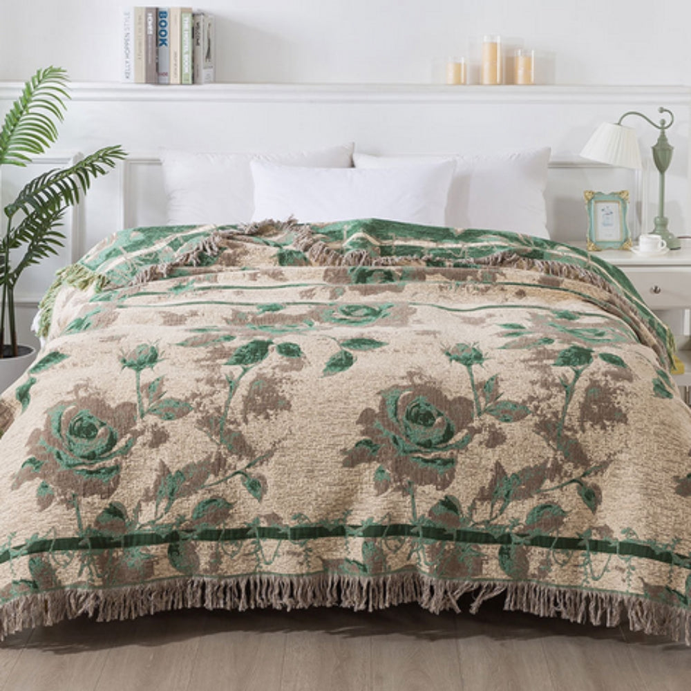 Rosenholz Anmut: Elegante coperta in cotone con motivo floreale Jacquard e leggera struttura – per divano e camera da letto