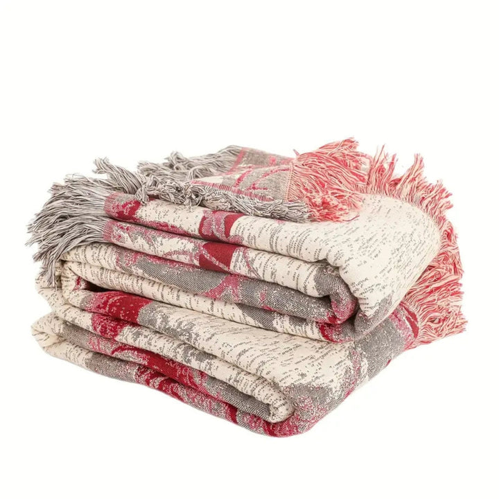 Rosenholz Anmut: Elegante coperta in cotone con motivo floreale Jacquard e leggera struttura – per divano e camera da letto
