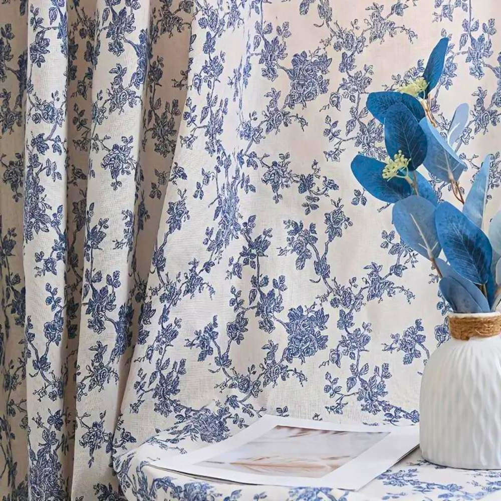 Rosentraum: Tenda con design floreale in blu – elegante e facile da mantenere per gli ambienti domestici