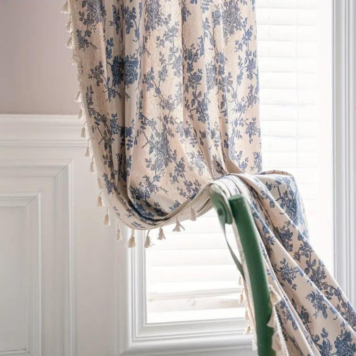 Rosentraum: Tenda con design floreale in blu – elegante e facile da mantenere per gli ambienti domestici