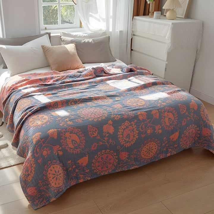 RusticaWebstuhl: Coperta decorativa in cotone con design floreale e charme rustico – per camera da letto e soggiorno
