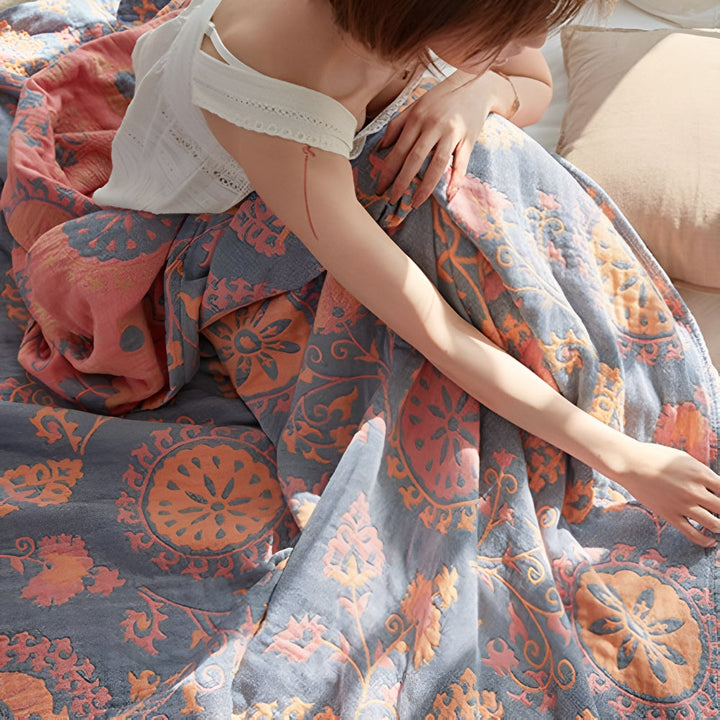 RusticaWebstuhl: Coperta decorativa in cotone con design floreale e charme rustico – per camera da letto e soggiorno