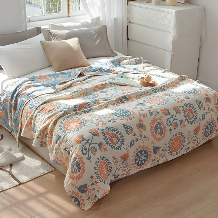 RusticaWebstuhl: Coperta decorativa in cotone con design floreale e charme rustico – per camera da letto e soggiorno