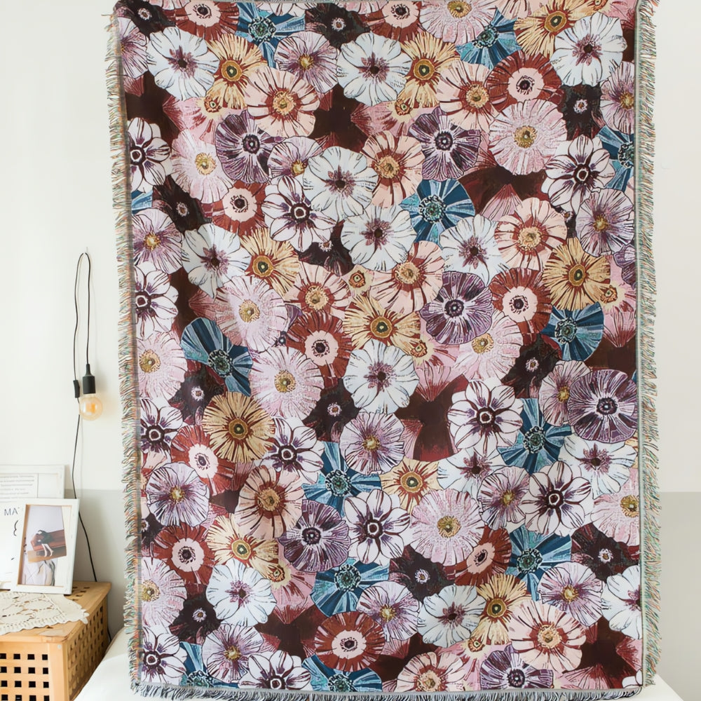 Rustikaura: Coperte in cotone con design floreale classico, struttura tessuta e affascinanti frange – per divano e letto