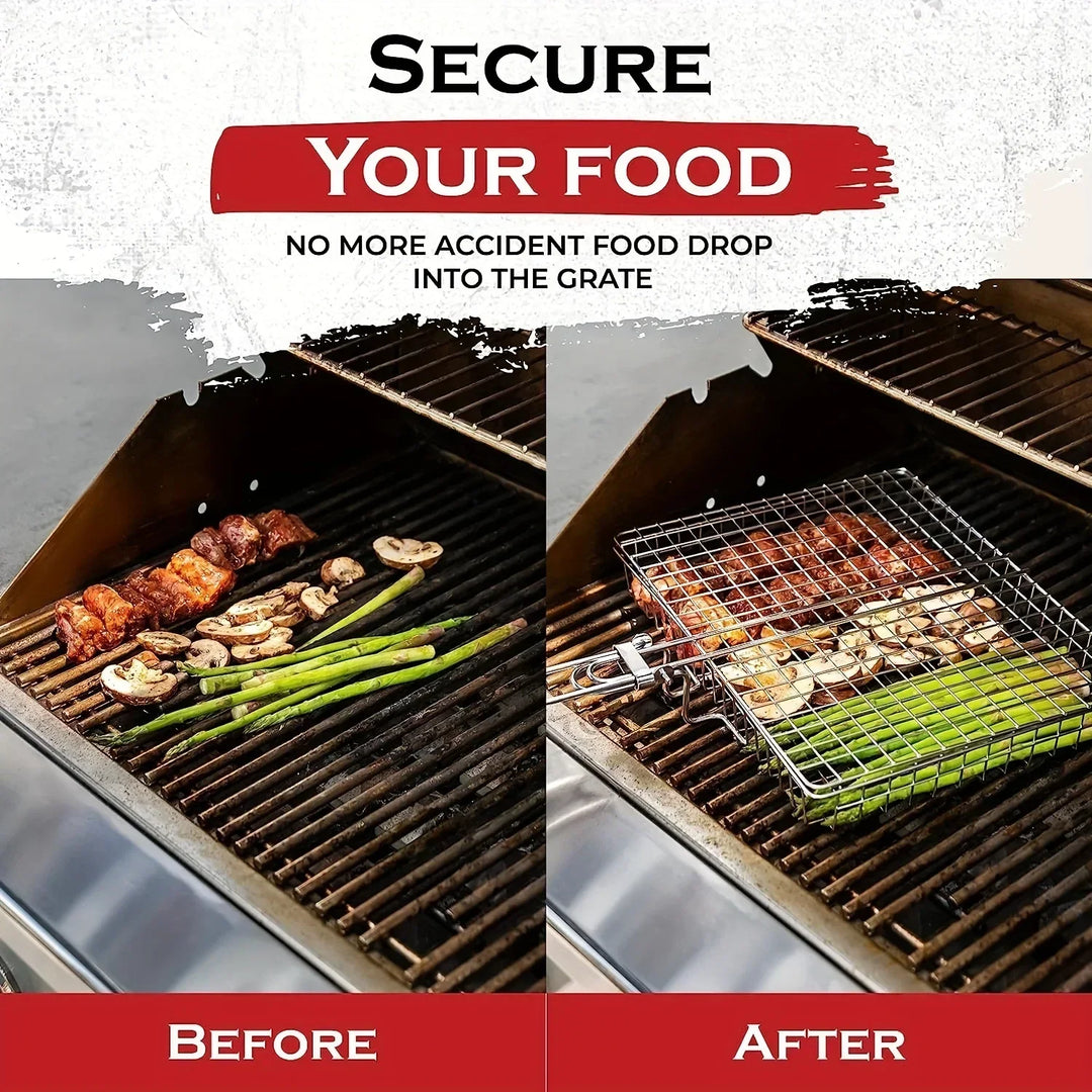 Canasta BBQ Grillaro | Pieghevole e Antiaderente | Acciaio Inossidabile e Resistente al Calore | Per Carne e Verdure