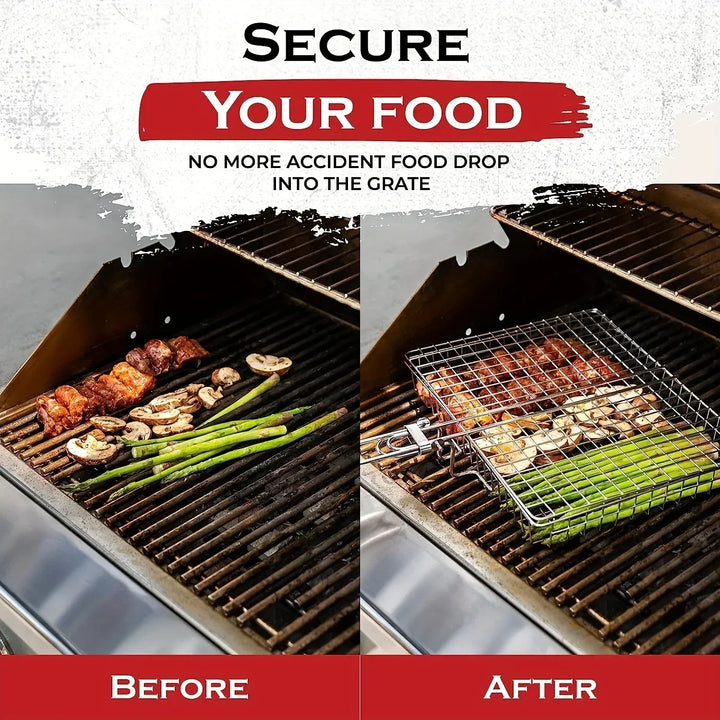 Canasta BBQ Grillaro | Pieghevole e Antiaderente | Acciaio Inossidabile e Resistente al Calore | Per Carne e Verdure