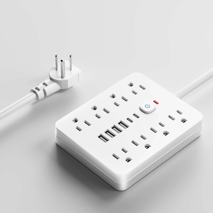 Protezione contro le sovratensioni 14 in 1, 8 AC e 4 USB, prolunga per ricarica da scrivania