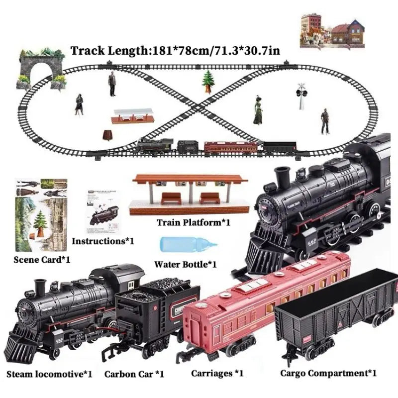 Gioco del Treno con Luci e Suoni - Giocattolo Interattivo di Locomotiva per Bambini a Batteria, Elettrico a Vapore