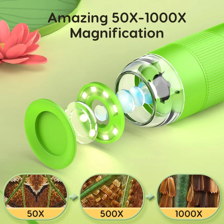Microscopio Digitale Portatile per Bambini - Ingrossamento 1000x, Schermo IPS da 2"