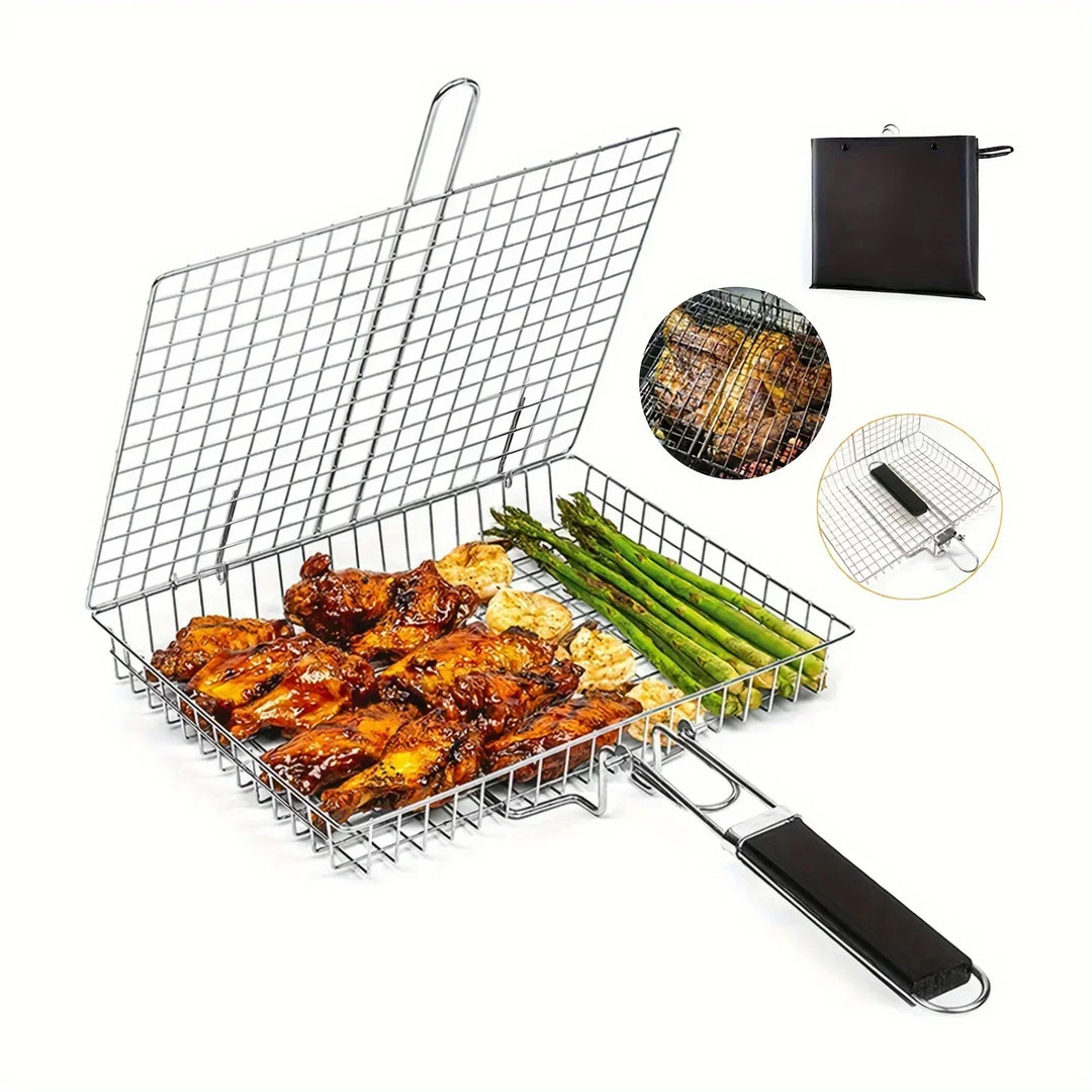 Canasta BBQ Grillaro | Pieghevole e Antiaderente | Acciaio Inossidabile e Resistente al Calore | Per Carne e Verdure