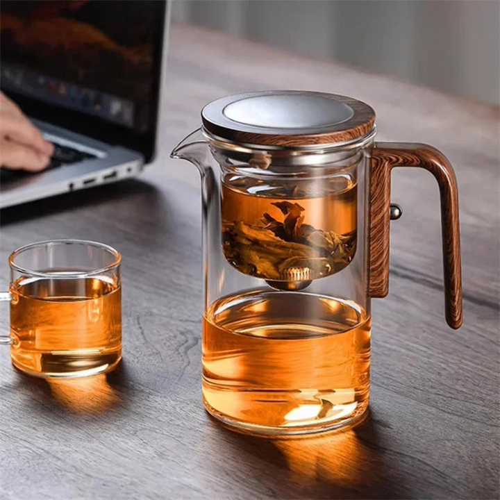 Teiera con filtro | Vetro borosilicato &amp; manico in legno | Resistente al calore