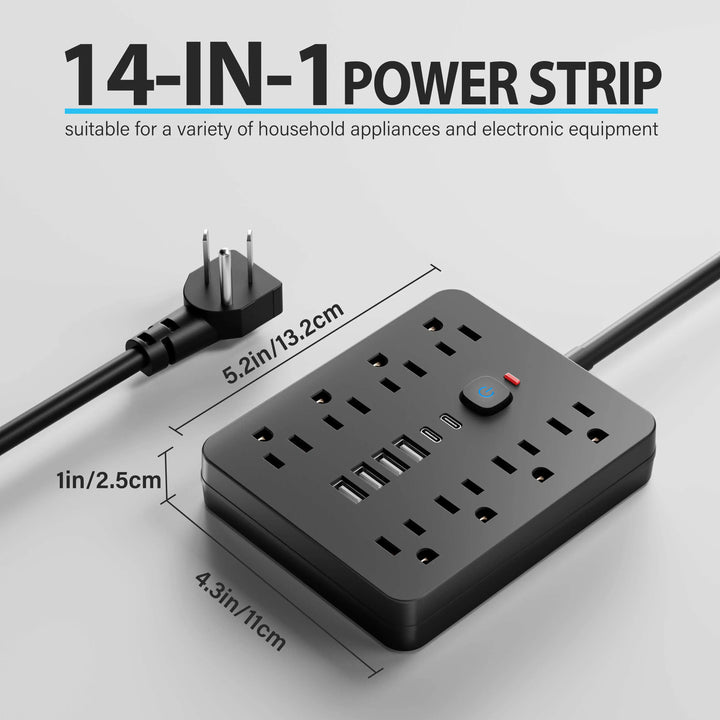 Protezione contro le sovratensioni 14 in 1, 8 AC e 4 USB, prolunga per ricarica da scrivania