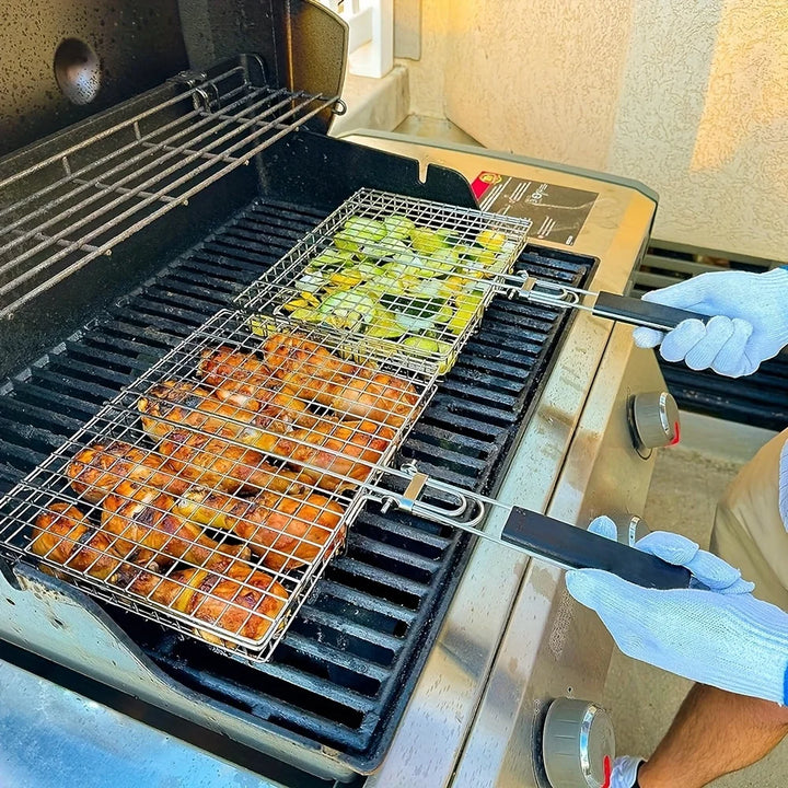 Canasta BBQ Grillaro | Pieghevole e Antiaderente | Acciaio Inossidabile e Resistente al Calore | Per Carne e Verdure