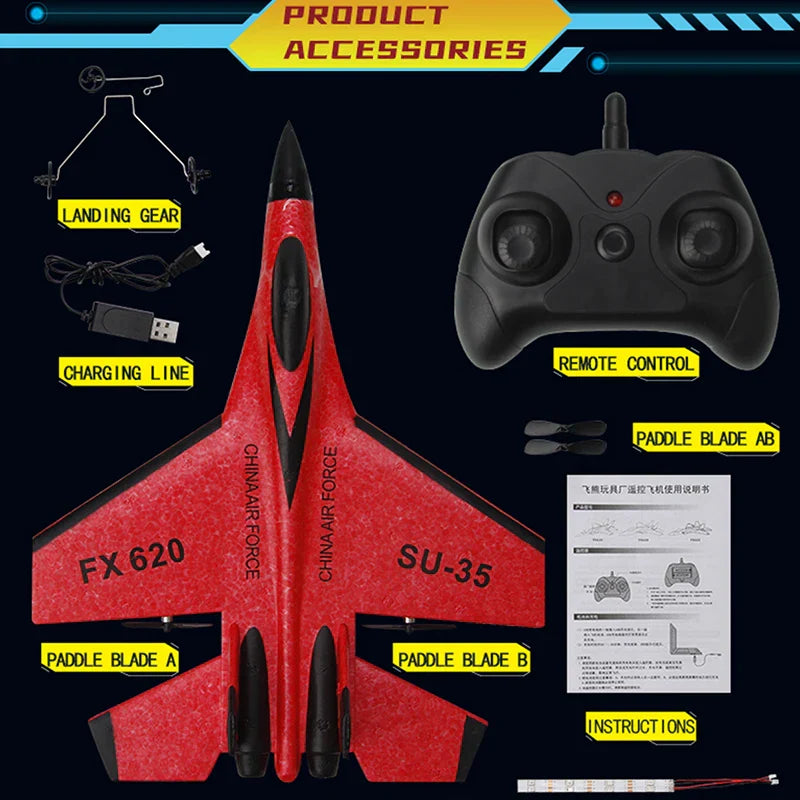 Aereo da Combattimento SU-35 con Controllo Remoto EPP - Aeronave Pianeggiante 2.4G per Bambini, Giocattolo Facile da Volare