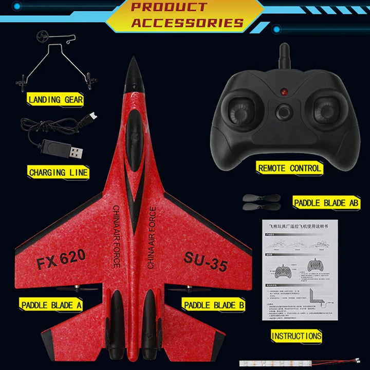 Aereo da Combattimento SU-35 con Controllo Remoto EPP - Aeronave Pianeggiante 2.4G per Bambini, Giocattolo Facile da Volare