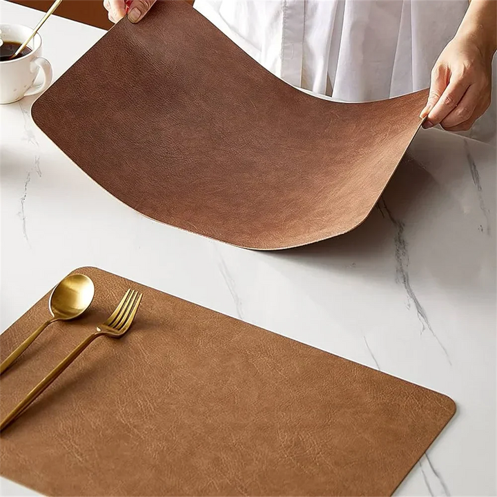 Tovagliette in Pelle Sintetica Impermeabili e Resistenti al Calore, Doppia Faccia