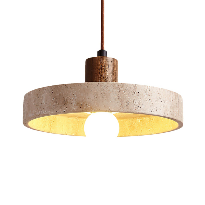 SabiStone: Lampada a sospensione Wabi-Sabi in pietra fatta a mano con legno di noce – per camere da letto e comodini