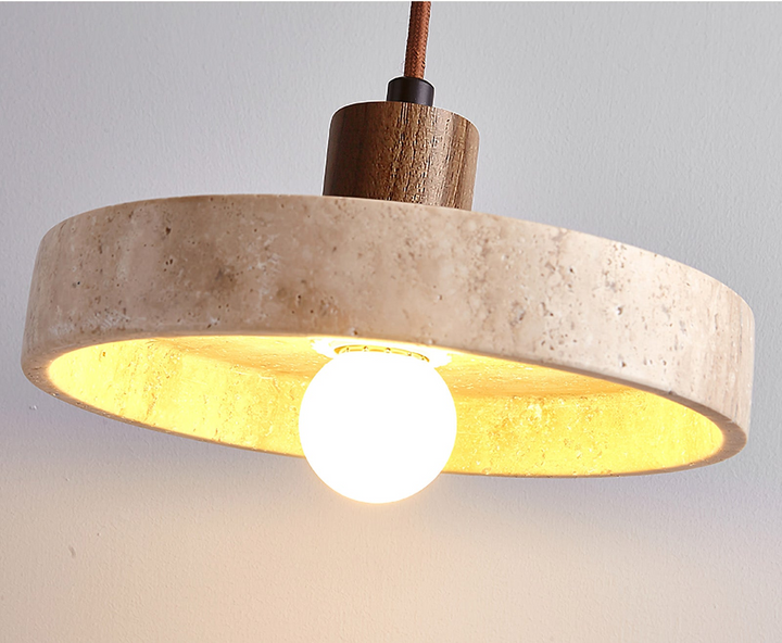 SabiStone: Lampada a sospensione Wabi-Sabi in pietra fatta a mano con legno di noce – per camere da letto e comodini