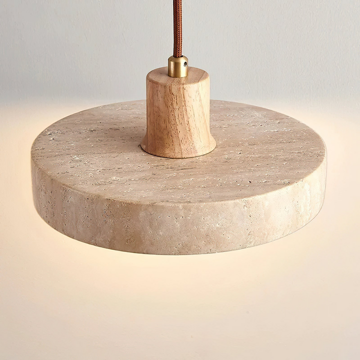 SabiStone: Lampada a sospensione Wabi-Sabi in pietra fatta a mano con legno di noce – per camere da letto e comodini