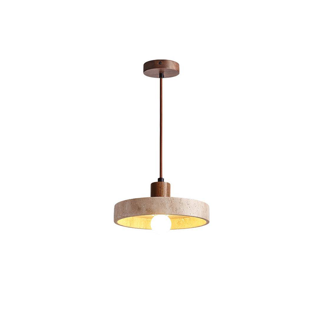 SabiStone: Lampada a sospensione Wabi-Sabi in pietra fatta a mano con legno di noce – per camere da letto e comodini