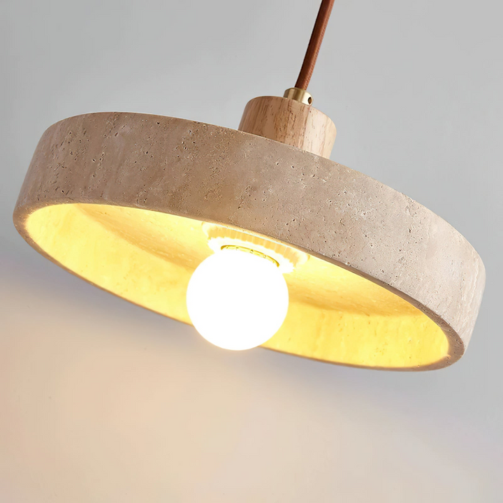 SabiStone: Lampada a sospensione Wabi-Sabi in pietra fatta a mano con legno di noce – per camere da letto e comodini